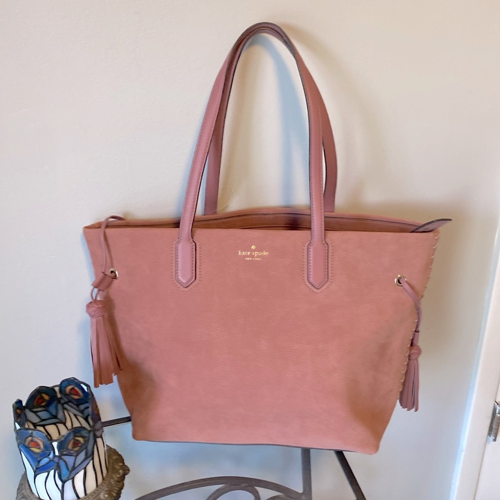 kate spade Dusty Rose Suede Tote with Tassel Accents